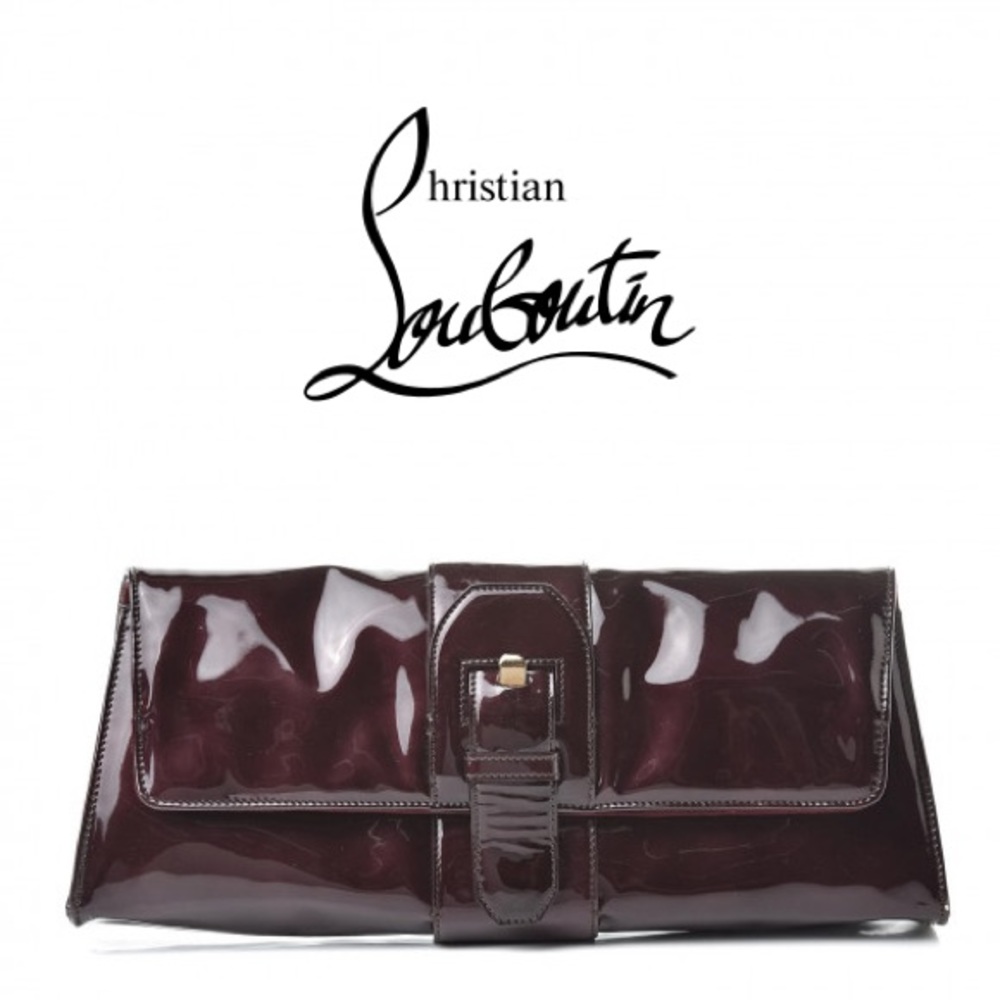 Christian Louboutin Patent Calfskin Liv Clutch with metal buckle, color Oxblood